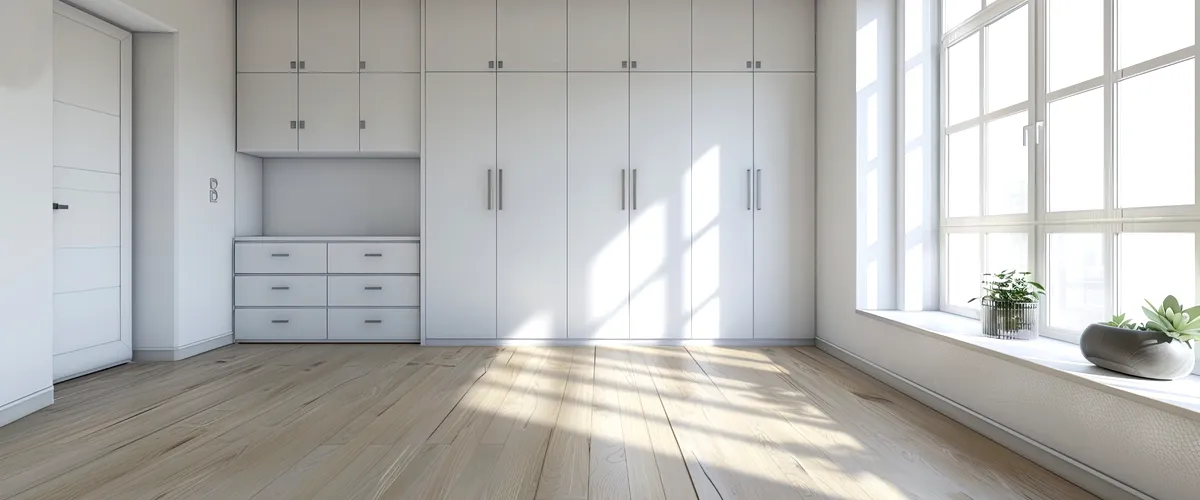 Bright built-in wardrobe with large windows